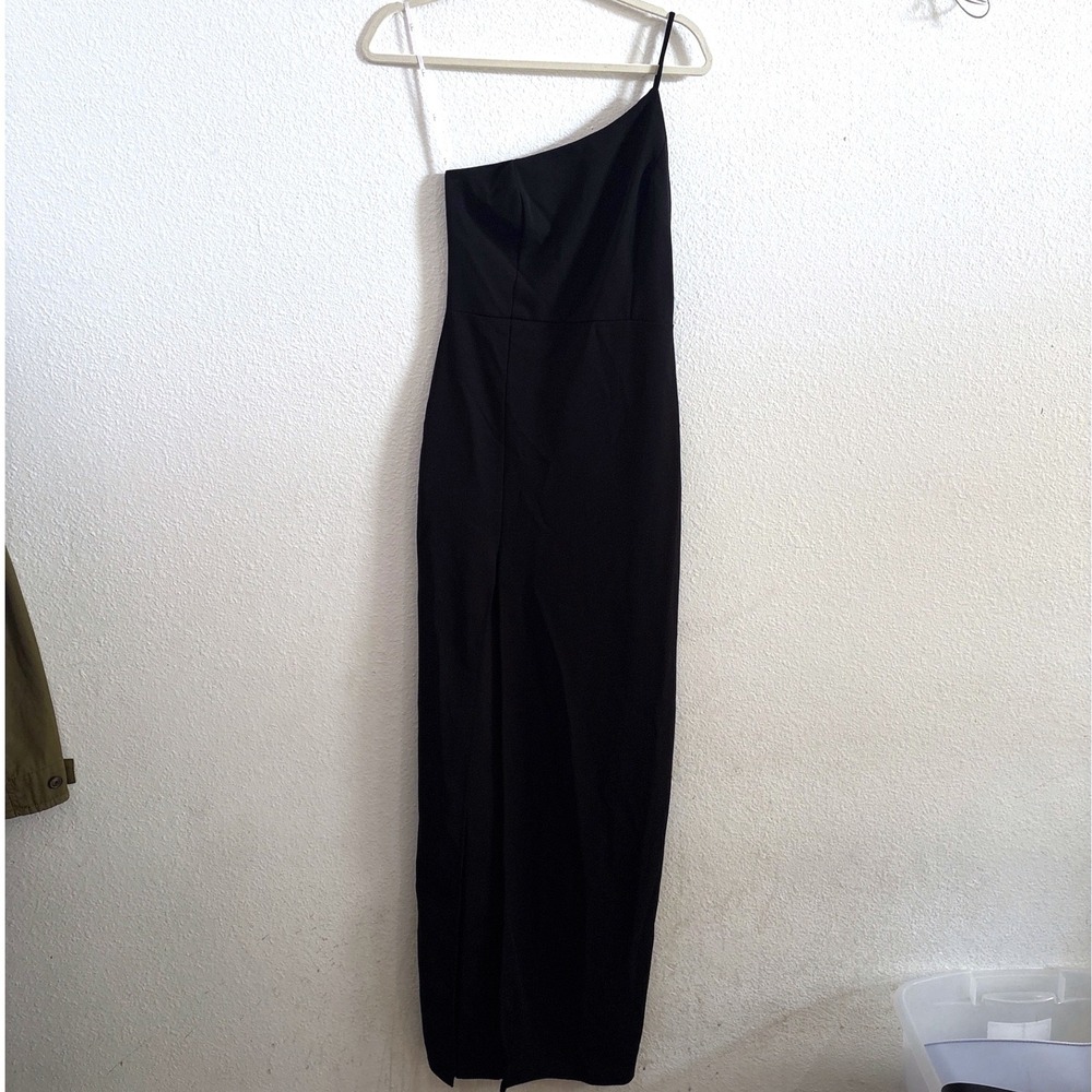 Lulus One Shoulder Maxi Party Dress M Black Formal Side Slit Dark Romantic Sexy